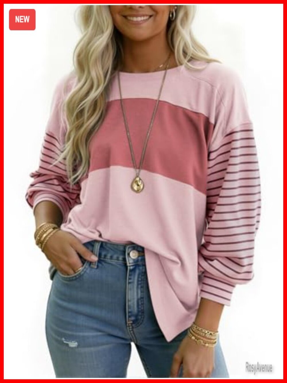 Womens Oversized Striped Long Sleeve Color Block Tunic Top